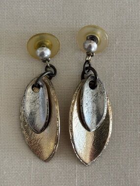 Chico’s Silver and Bronzy Tone Double Leaf Drop Earrings